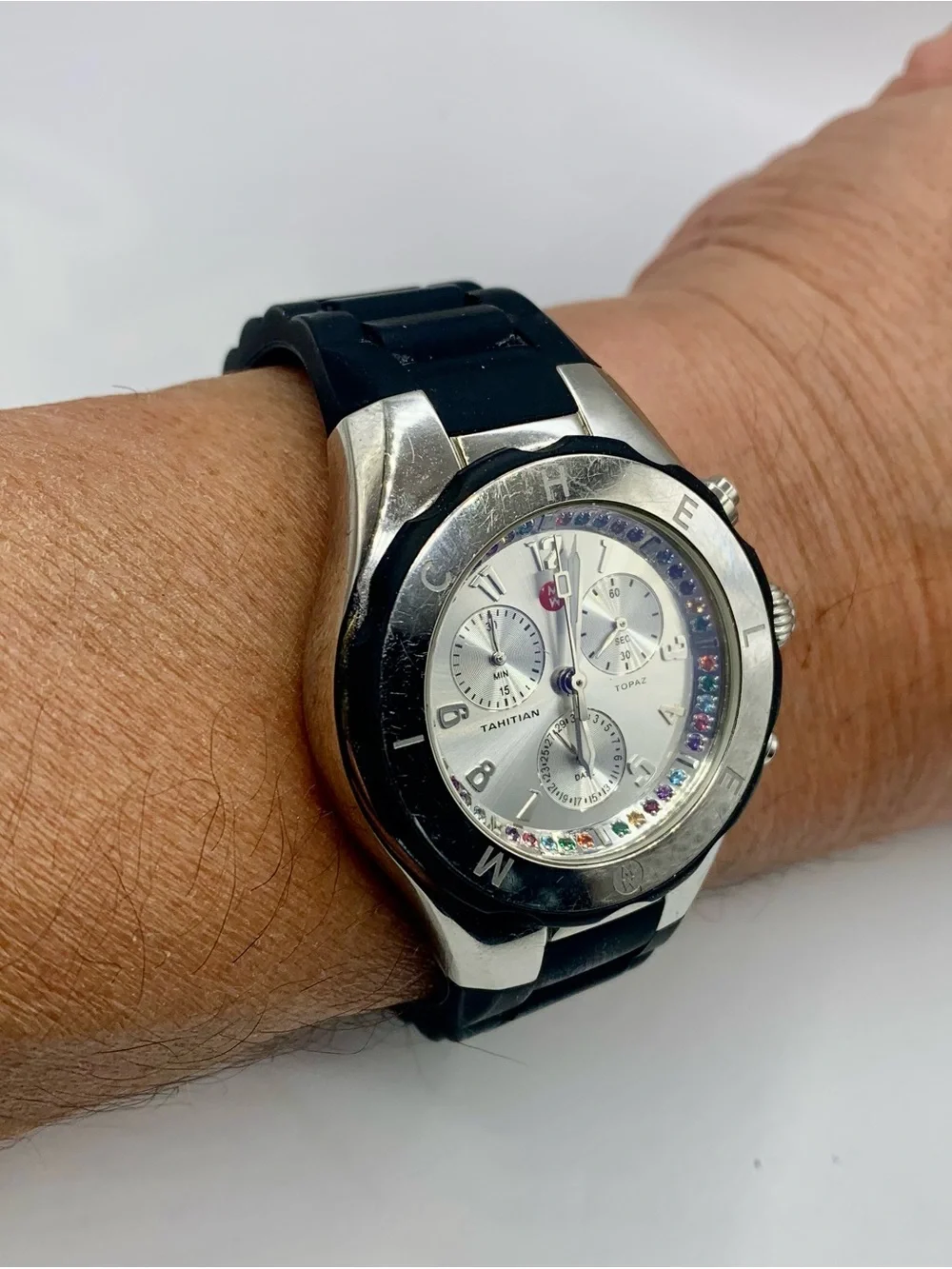 Tahitian Topaz Multi-Stone Chronograph Watch in Black and Silver